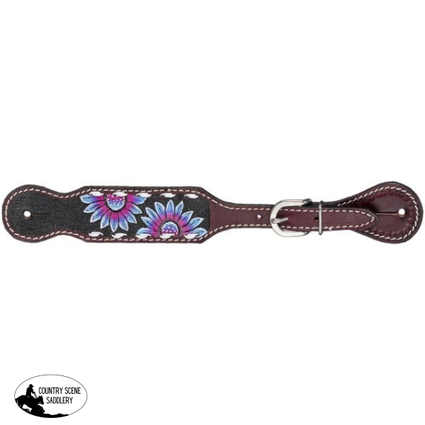 Royal King Purple And Blue Sunflower Spur Straps Western Bridle