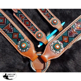 Set with teal, red, and orange crystal rhinestone diamond design inlay. - Country Scene Saddlery and Pet Supplies