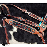 Set with teal, red, and orange crystal rhinestone diamond design inlay. - Country Scene Saddlery and Pet Supplies