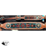 Set with teal, red, and orange crystal rhinestone diamond design inlay. - Country Scene Saddlery and Pet Supplies