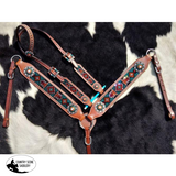 Set with teal, red, and orange crystal rhinestone diamond design inlay. - Country Scene Saddlery and Pet Supplies