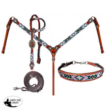 Showman 4-Piece Beaded Pastel One Ear Headstall and Breastcollar Set Full/Cob (One Size) Western Bridle