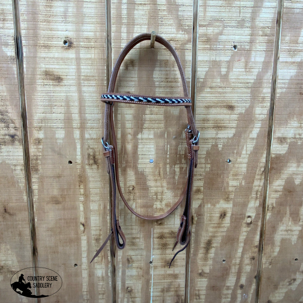 Showman Argentina Cow Leather Browband Headstall With Black Rawhide Accents Product Id: N - 323