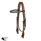 Showman Argentina Cow Leather Browband Headstall With Teal Rawhide Accents Product Id: N - 324