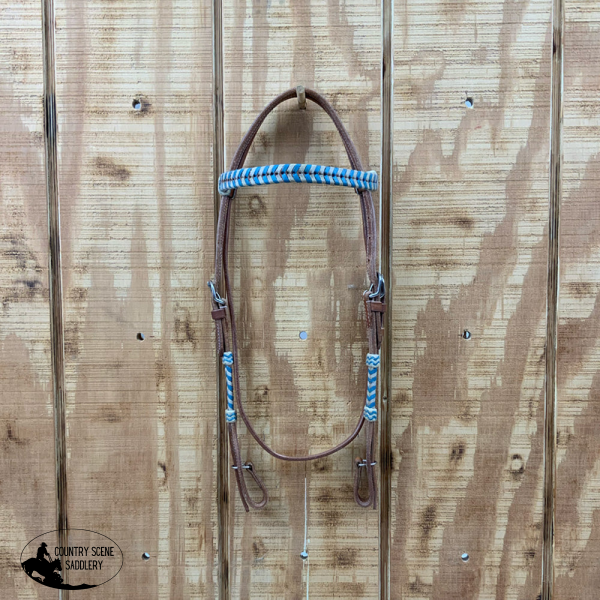 Showman Argentina Cow Leather Browband Headstall With Teal Rawhide Accents Product Id: N - 324