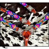 Showman Beaded Neon Tribal 4 Piece Headstall and Breastcollar Set Full/Cob (One Size) Western Bridle