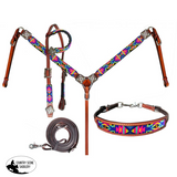 Showman Beaded Neon Tribal 4 Piece Headstall and Breastcollar Set - Country Scene Saddlery and Pet Supplies