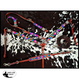 Showman Beaded Neon Tribal 4 Piece Headstall and Breastcollar Set Full/Cob (One Size) Western Bridle