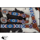Showman Beaded Southwest Design 4 Piece Set - blue and white Full/Cob (One Size) Western Bridle