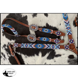 Showman Beaded Southwest Design 4 Piece Set - blue and white Full/Cob (One Size) Western Bridle