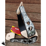 Showman™ Black Aluminum Stirrups With Silver Engraving And Cut Out Hearts Designs. - Country Scene Saddlery and Pet Supplies