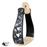 Showman™ Black Aluminum Stirrups With Silver Engraving And Cut Out Hearts Designs. - Country Scene Saddlery and Pet Supplies
