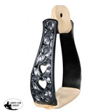 Showman™ Black Aluminum Stirrups With Silver Engraving And Cut Out Hearts Designs. - Country Scene Saddlery and Pet Supplies