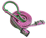 Showman braided nylon barrel reins with easy grip knots. - Country Scene Saddlery and Pet Supplies