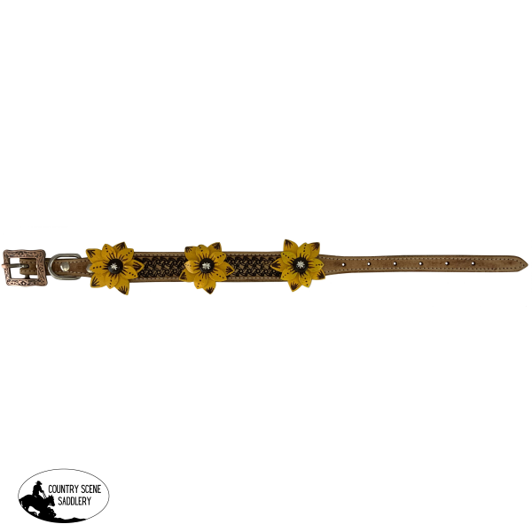 Showman Couture Genuine Leather Dog Collar With Painted 3D Flower Accent.