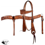 New! ~Showman Double Stitched Leather Wide Browband Headstall And Breast Collar Set.
