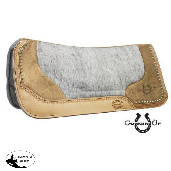 New! Showman Felt Bottom Saddle Pad. Hand Tooled Hair On Argentina Cowhide With Laser Etched Cowgirl