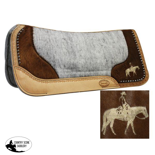 New! ~ Showman Felt Bottom Saddle Pad. Hand Tooled Hair On Argentina Cowhide With Laser Etched