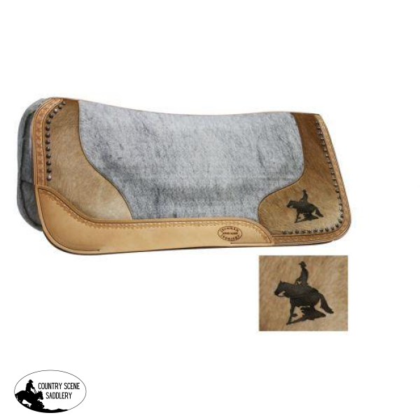 New! Showman Felt Bottom Saddle Pad. Hand Tooled Hair On Argentina Cowhide With Laser Etched Reining