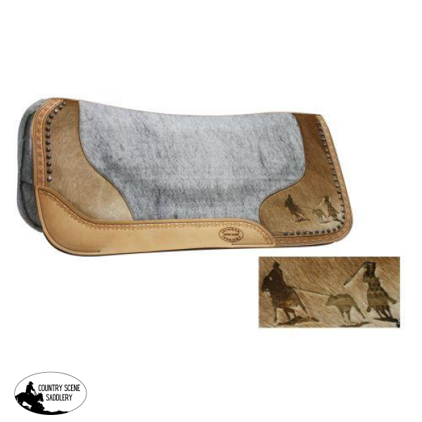 New! Showman Felt Bottom Saddle Pad. Hand Tooled Hair On Argentina Cowhide With Laser Etched Team