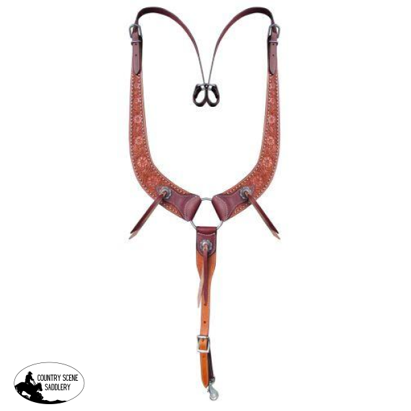 New! Showman Flower Leather Pulling Collar. Pulling Breast Collars