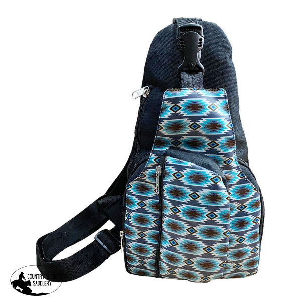 Showman Gray Blue Aztec Sling Crossbody Backpack Handbags