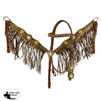 New! Showman Hand Painted Floral Accent Browband And Breastcollar With Fringe.