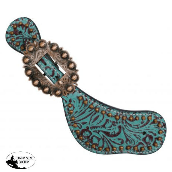 Showman Ladies Size Leather Spur Straps With Filigree Print.