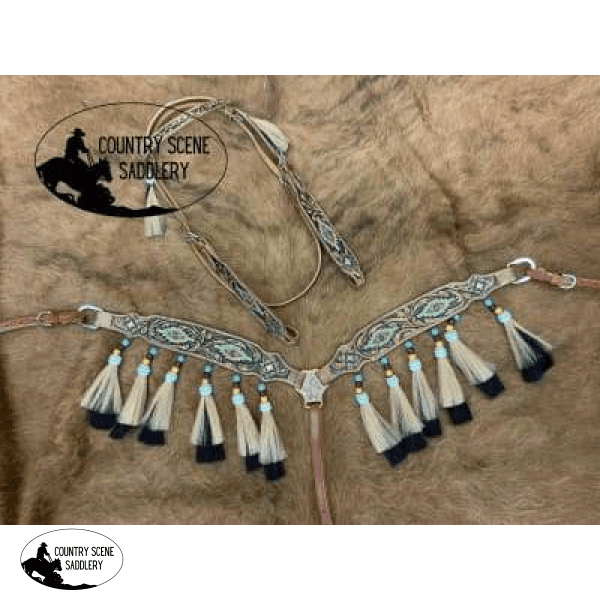 New! Showman Medium Oil Browband Headstall And Breast Collar Set