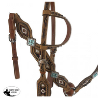 Showman Medium Oil Leather One Ear Headstall With Beaded Southwest Design .