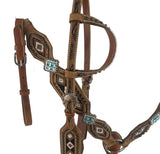 Showman™ Medium oil leather one ear headstall with beaded southwest design . - Country Scene Saddlery and Pet Supplies