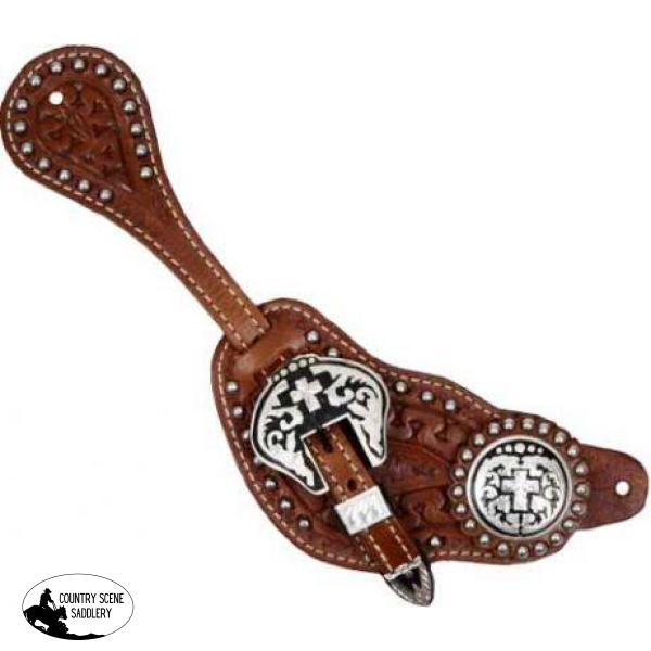 New! Showman Mens Size Tooled Leather Spur Straps.