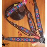New! Showman ® 1.75 Wide Dark Chocolate Argentina Cow Leather Breast Collar With Beaded Inlay.