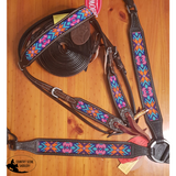 Showman ® 1.75" wide dark chocolate Argentina cow leather breast collar with beaded inlay. - Country Scene Saddlery and Pet Supplies