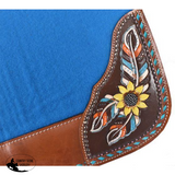 New! Showman ® 31 X 32 1 Turquoise Felt Saddle Pad With Hand Painted Sunflower And Feather Design.