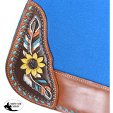 New! Showman ® 31 X 32 1 Turquoise Felt Saddle Pad With Hand Painted Sunflower And Feather Design.