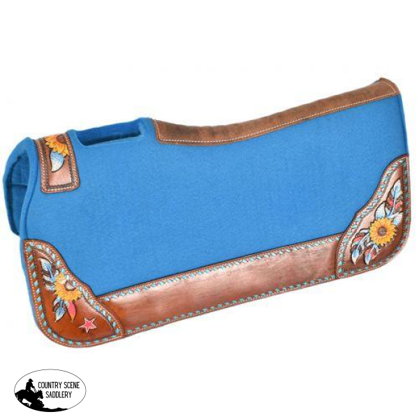 New! Showman ® 31 X 32 1 Turquoise Felt Saddle Pad With Hand Painted Sunflower Feather And Star