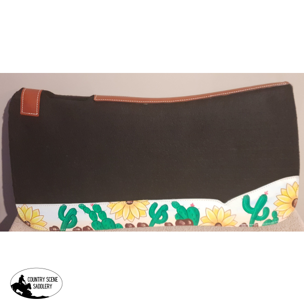 New! Showman ® 31 X 32 Black Felt Saddle Pad With Sunflower And Cactus Design.