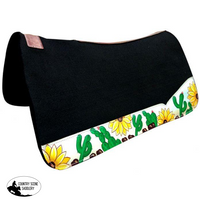 New! Showman ® 31 X 32 Black Felt Saddle Pad With Sunflower And Cactus Design.