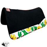 New! Showman ® 31 X 32 Black Felt Saddle Pad With Sunflower And Cactus Design.