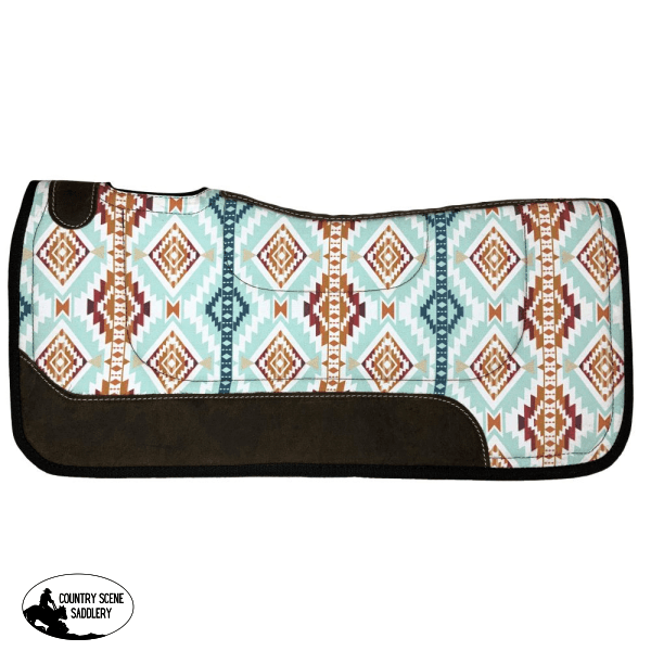 Showman ® 31 X 32 Nylon Printed Top Contoured Felt Bottom Saddle Pad - Aqua Aztec Western