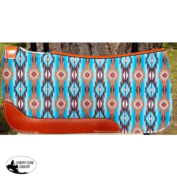 New! Showman ® 31 X 32 Teal And Brown Southwest Printed Solid Felt Saddle Pad.