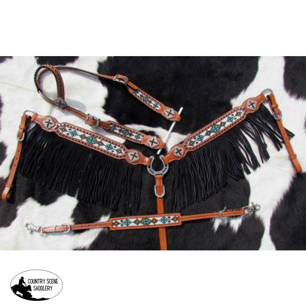 New! Showman ® 4 Piece Beaded Navajo Cross Headstall And Breast Collar Set.