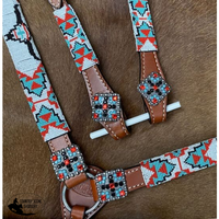 Showman ® 4Pc. Longhorn Beaded One Headstall And Breast Collar Set With Square Bling Concho Accents.