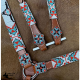 Showman ® 4Pc. Longhorn Beaded One Headstall And Breast Collar Set With Square Bling Concho Accents.