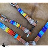 Showman ® 4pc. Red, Yellow and Blue beaded headstall and breast collar set with concho accents, comes with competition reins and matching wither strap. - Country Scene Saddlery and Pet Supplies