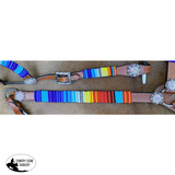 Showman ® 4pc. Red, Yellow and Blue beaded headstall and breast collar set with concho accents, comes with competition reins and matching wither strap. - Country Scene Saddlery and Pet Supplies