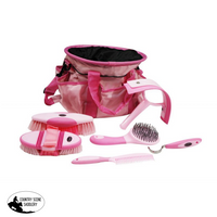Showman ® 6 Piece Soft Grip Grooming Kit With Nylon Carrying Bag. Pink Grooming