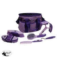 Showman ® 6 Piece Soft Grip Grooming Kit With Nylon Carrying Bag. Purple Grooming