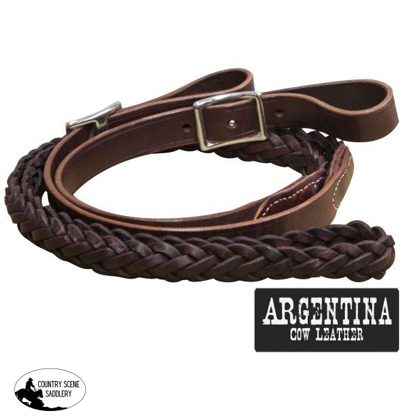 New! Showman ® 7 Ft Argentina Cow Leather Contest Reins. 1 X 7Ft.